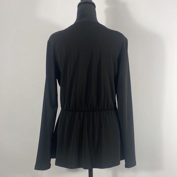 H & M Black Wrap front, peplum Top, Lpng Sleeve, V neck, Medium - Picture 3 of 9